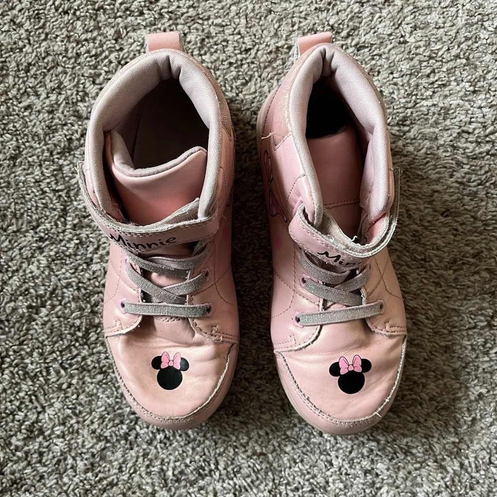 Disney Minnie Mouse Shoes Pink Girls Size 4 Hi Top No Lace‎